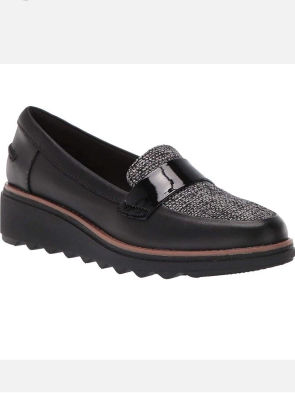 Clarks Sharon Gracie Black Leather Loafers Wedge Heel Women's Size 6.5